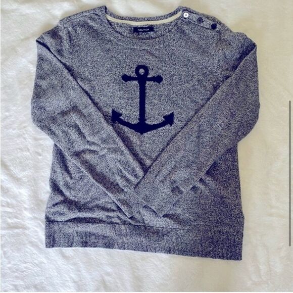 NWT! Nautica Ladies' Lightweight Novelty Long Sleeve Anchor Sweater - Size Small - Picture 3 of 5